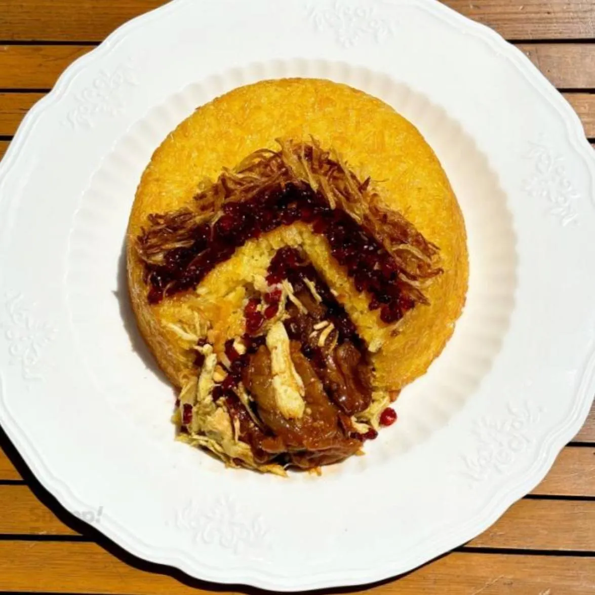 ته چین مرغ و بادمجان
